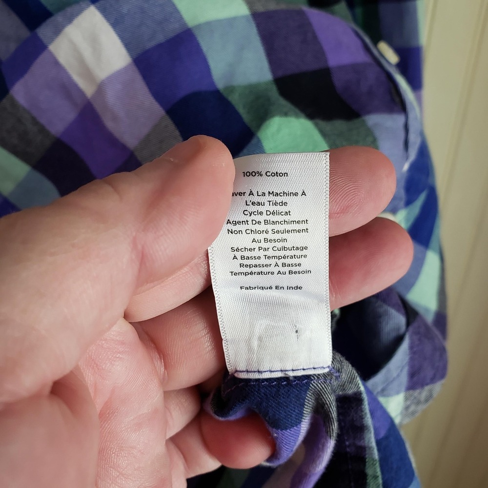 Talbots‎ Button Up Shirt Womens 2X Blue Green Plaid Long Sleeve Cotton Dragonfly - Picture 7 of 9